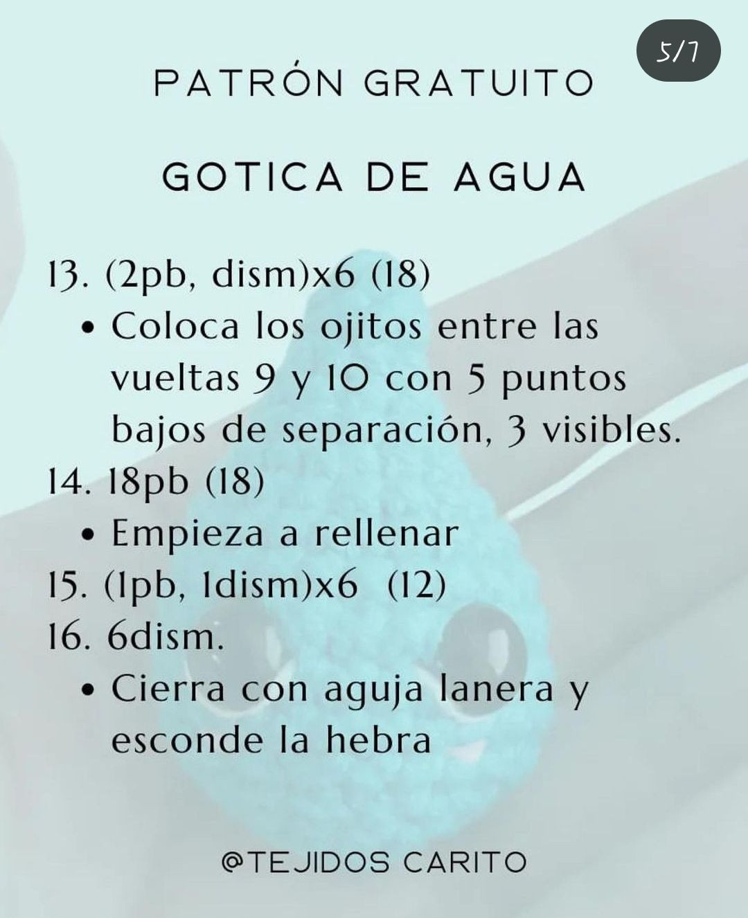 Patrón Gratuito: Gotita de Agua Amigurumi Azul