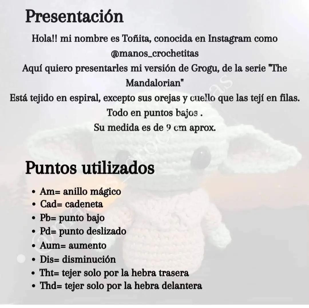 Patrón Gratuito Grogu The Mandalorian Amigurumi
