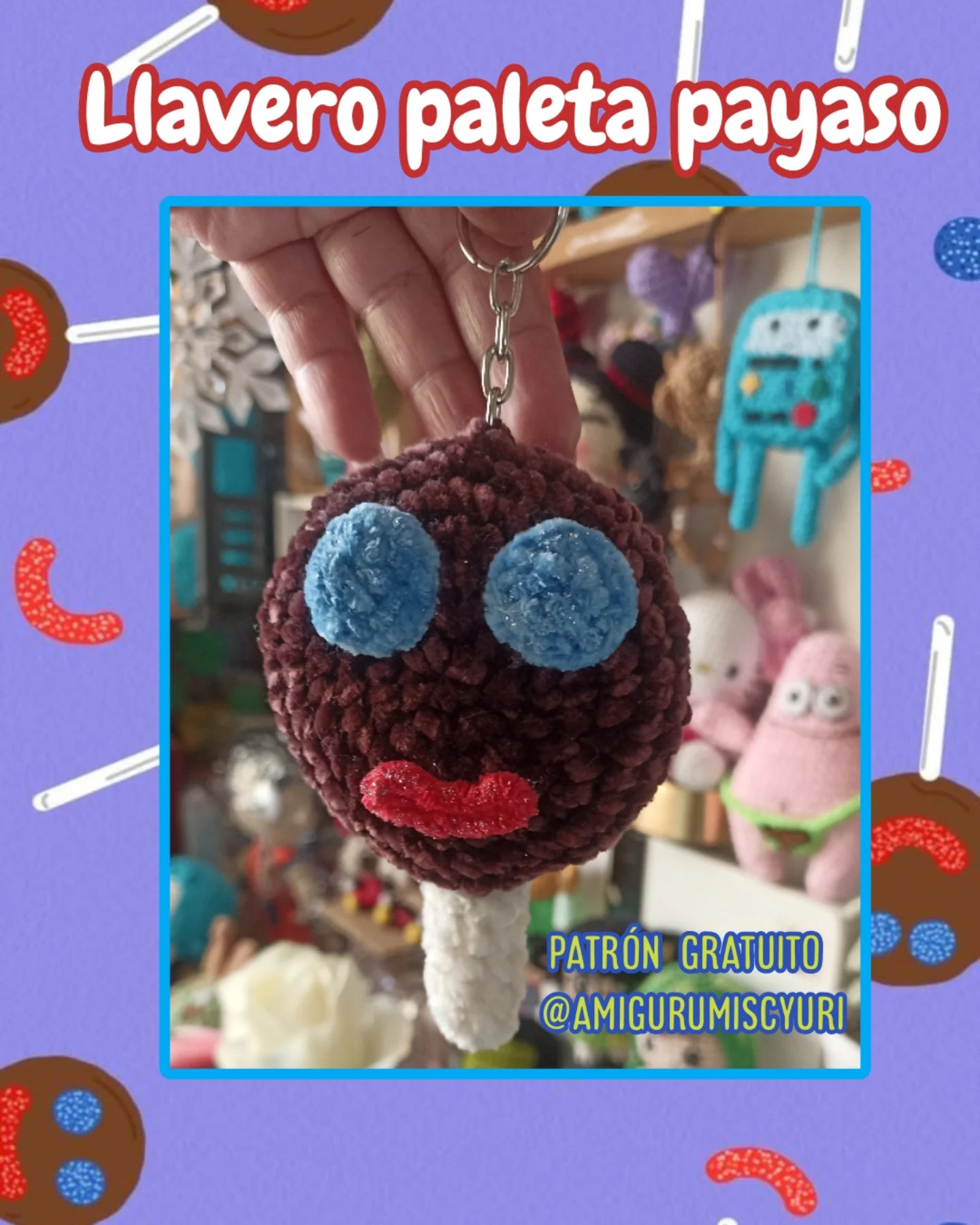 Patrón gratuito Llavero paleta payaso amigurumi