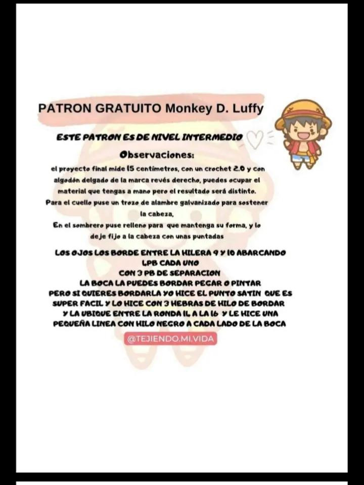 Patrón Gratuito Móc Len Búp bê Monkey D. Luffy One Piece