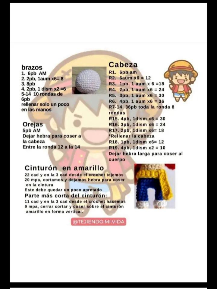 Patrón Gratuito Móc Len Búp bê Monkey D. Luffy One Piece