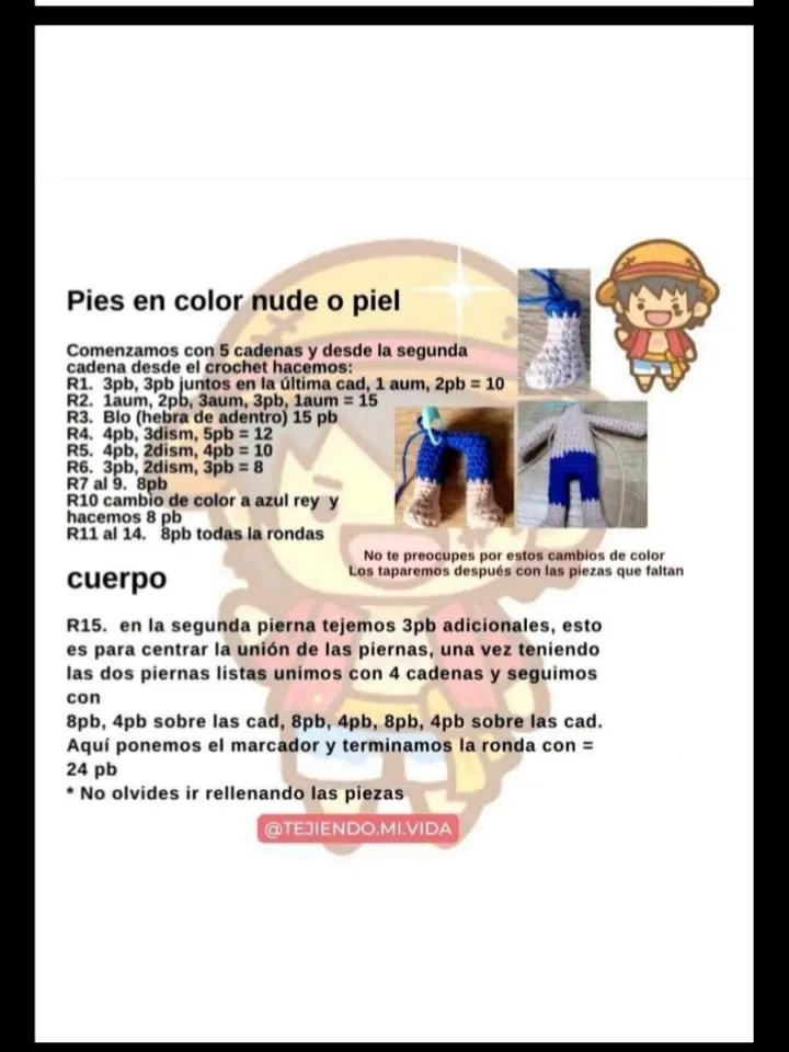 Patrón Gratuito Móc Len Búp bê Monkey D. Luffy One Piece