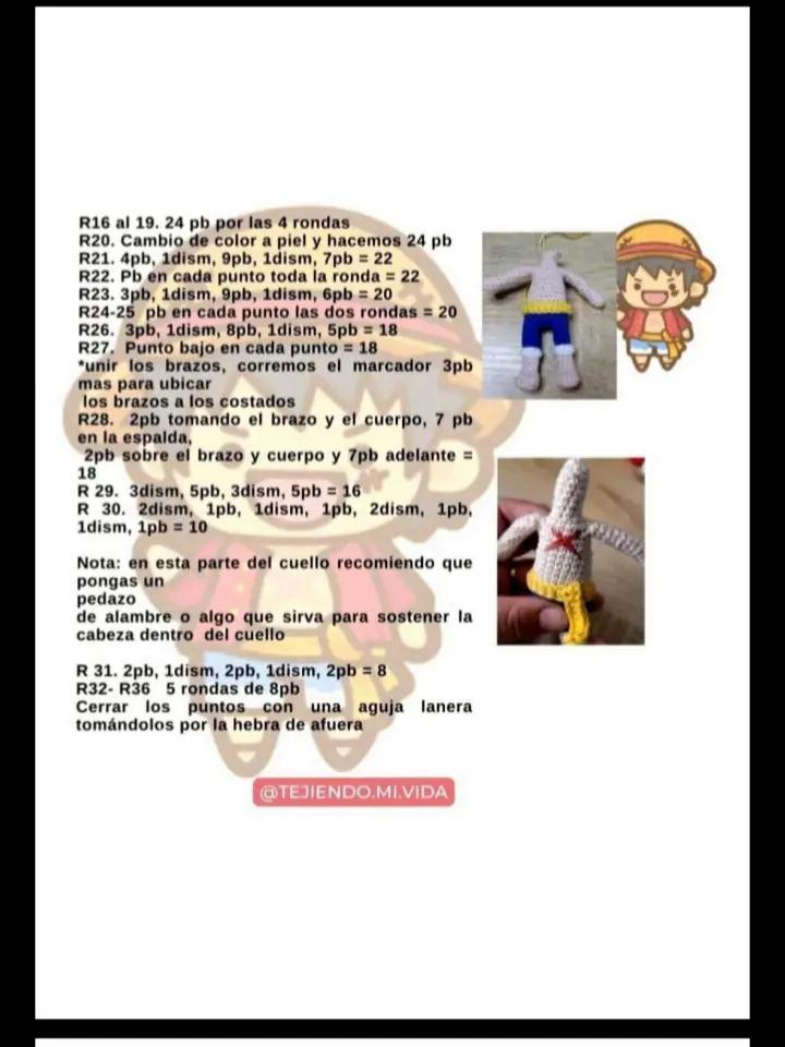 Patrón Gratuito Móc Len Búp bê Monkey D. Luffy One Piece