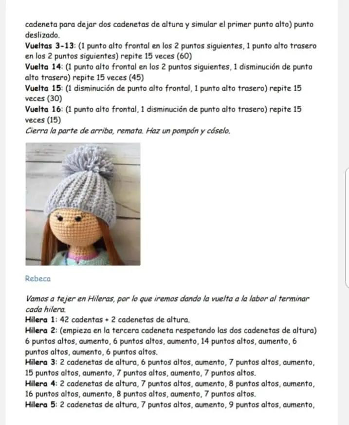 Patrón Gratuito Muñeca Amigurumi Molly con Gorro y Ropa