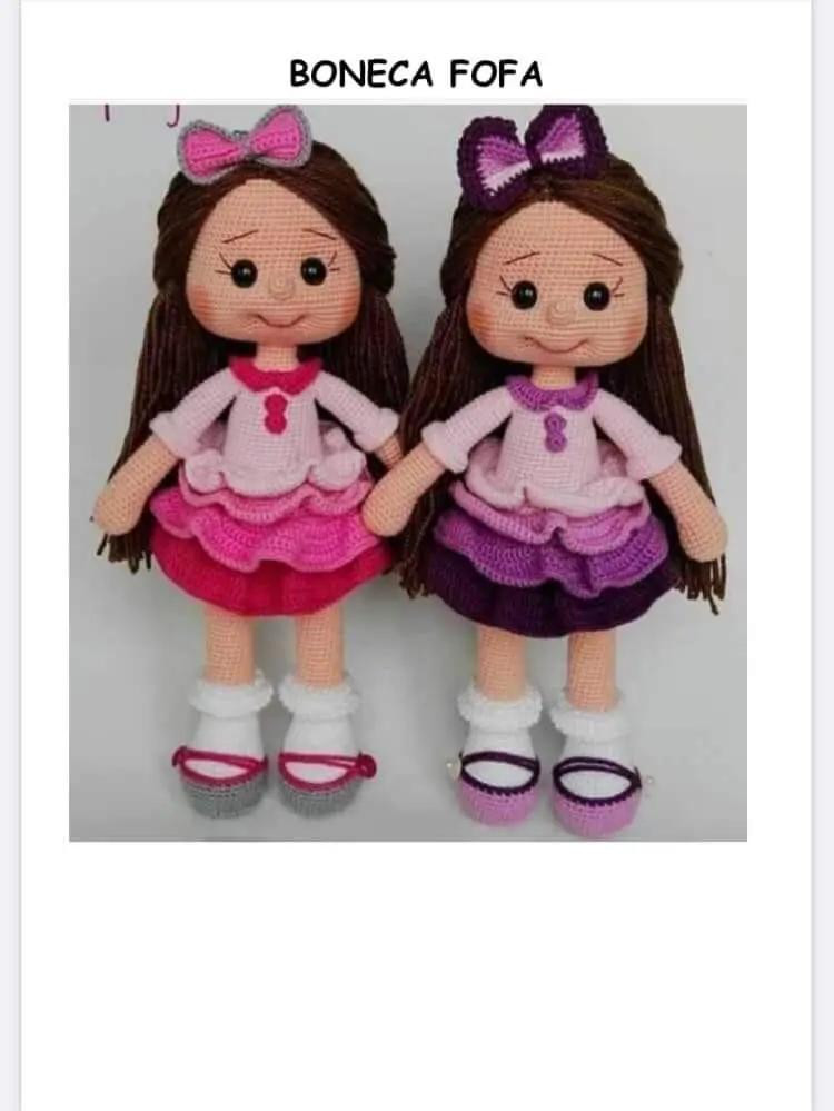 Patrón Gratuito Muñeca Amigurumi Vestido Rosa y Morada