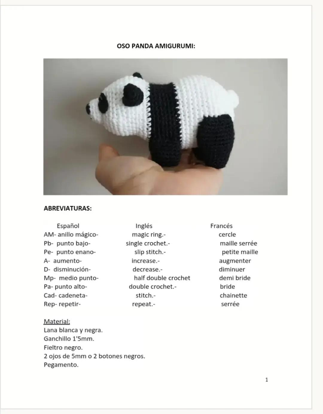 Patrón Gratuito Oso Panda Amigurumi: Guía de Móc Len con Lana Negra y Blanca