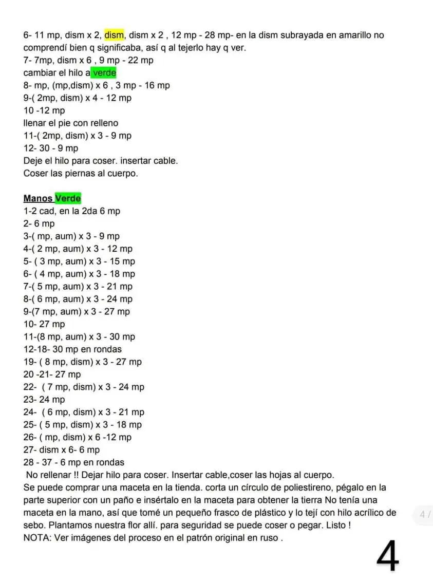Patrón gratuito para amigurumi Flor Sentada con instrucciones paso a paso en español