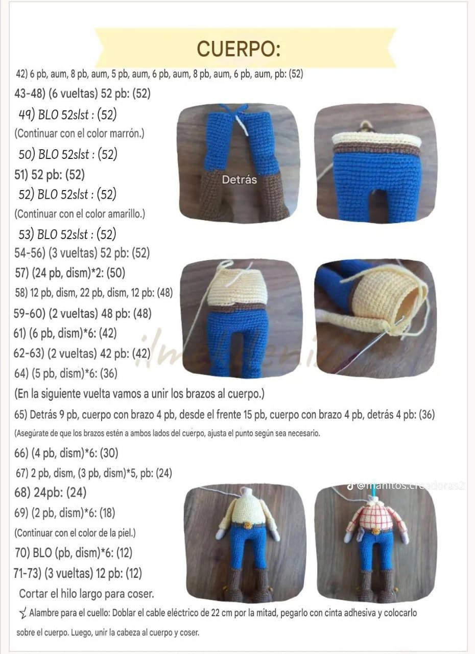 Patrón gratuito para amigurumi Woody de Toy Story en español