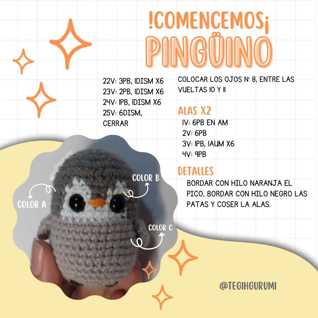 Patrón gratuito para hacer pingüino amigurumi de crochet