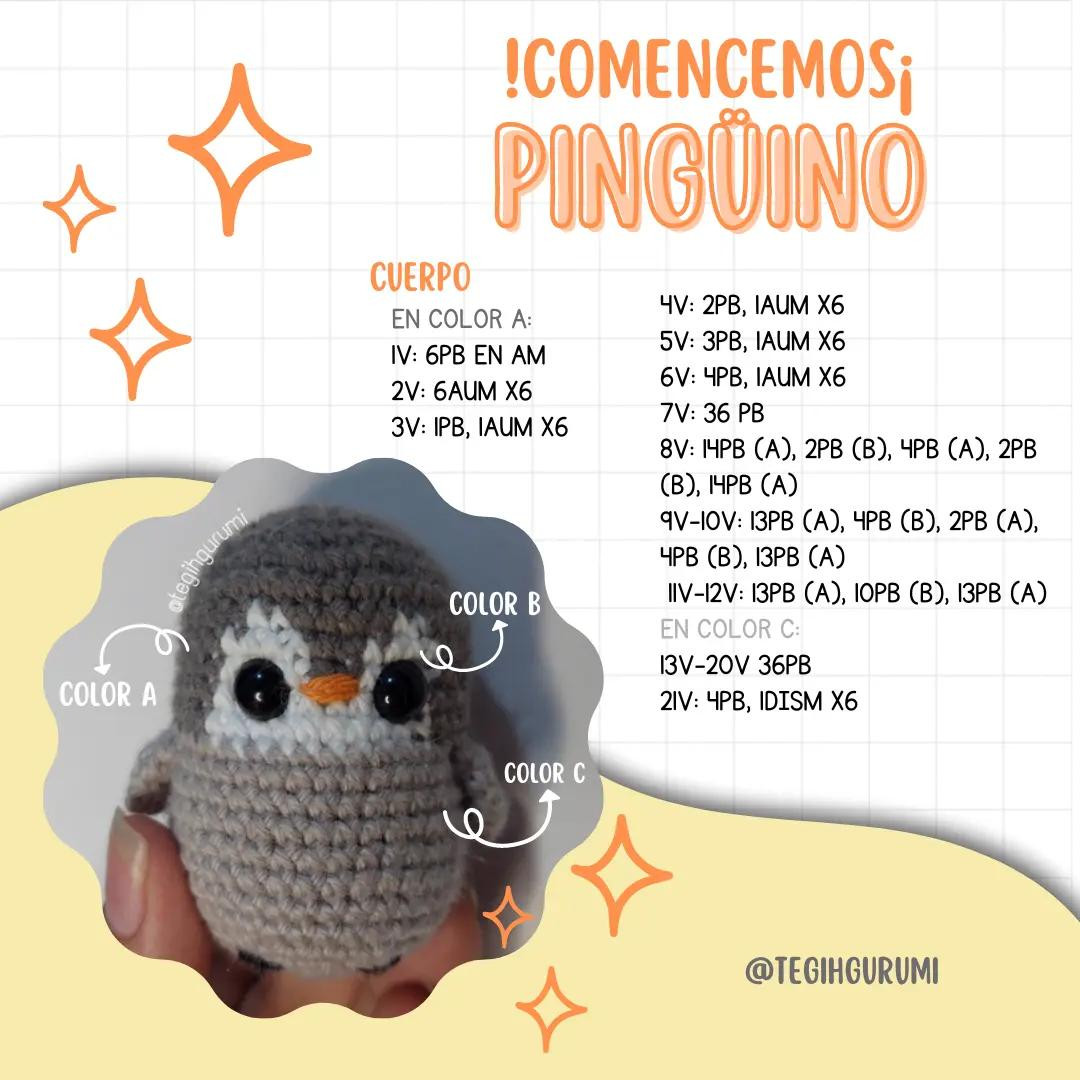 Patrón gratuito para hacer pingüino amigurumi de crochet