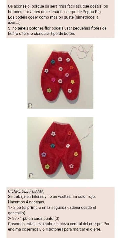 Patrón gratuito Peppa Pig amigurumi de crochet con vestido rojo y flores