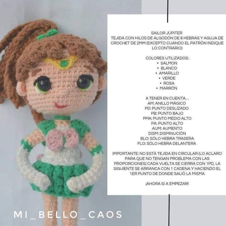 Patrón gratuito Sailor Jupiter amigurumi