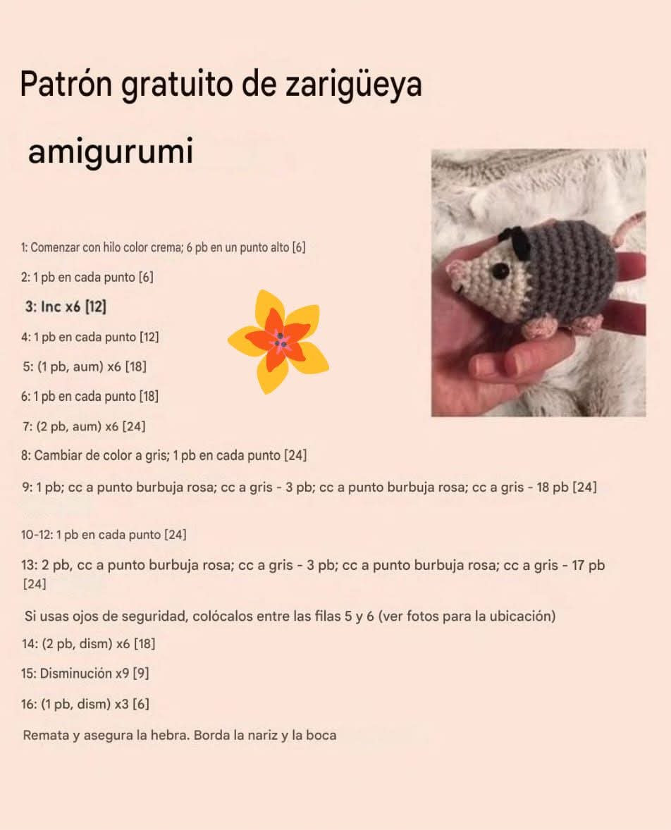 Patrón gratuito zarigüeya amigurumi y almohada de conejo