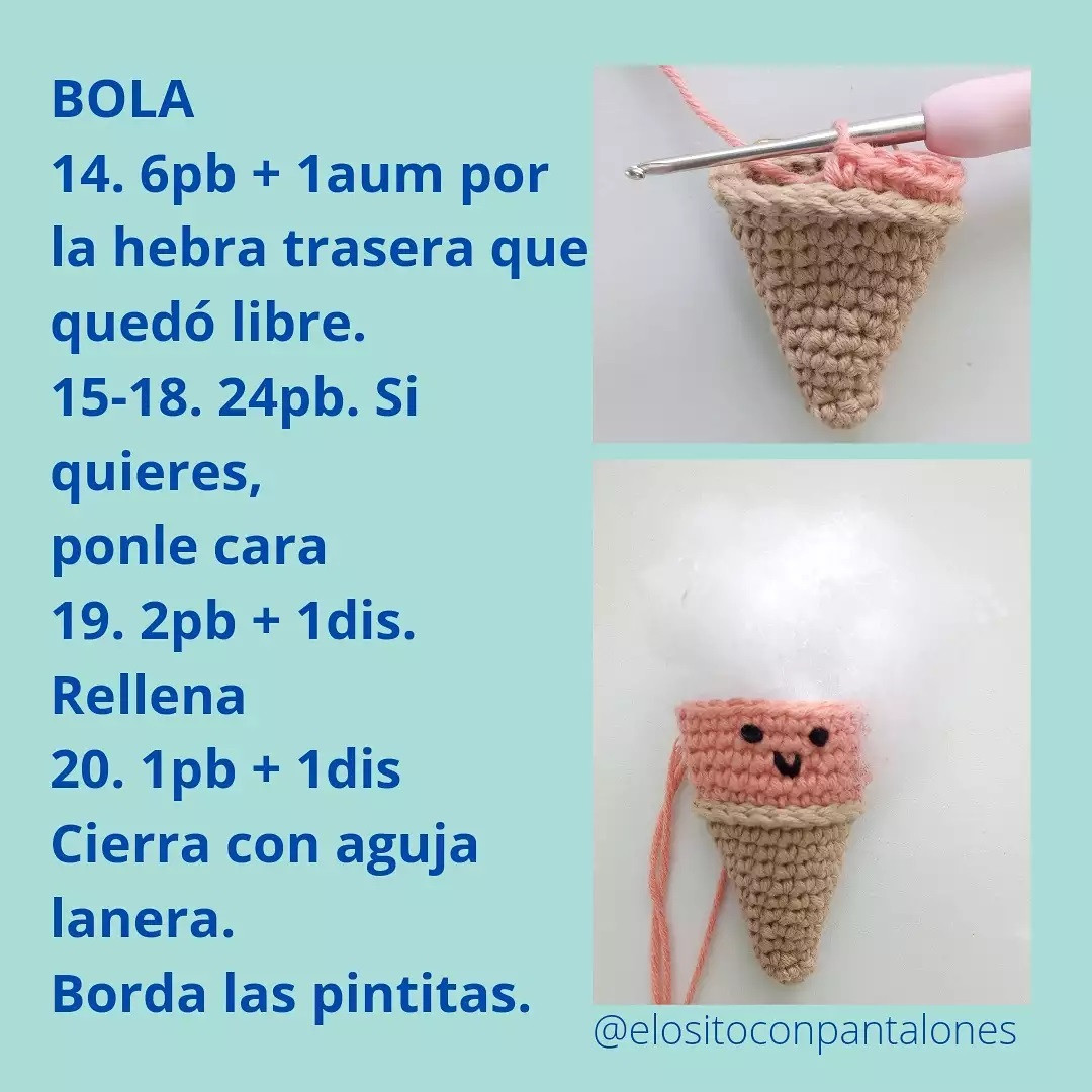 Patrón Helado Amigurumi: Tutorial paso a paso para tejer helados de ganchillo con materiales y abreviaturas