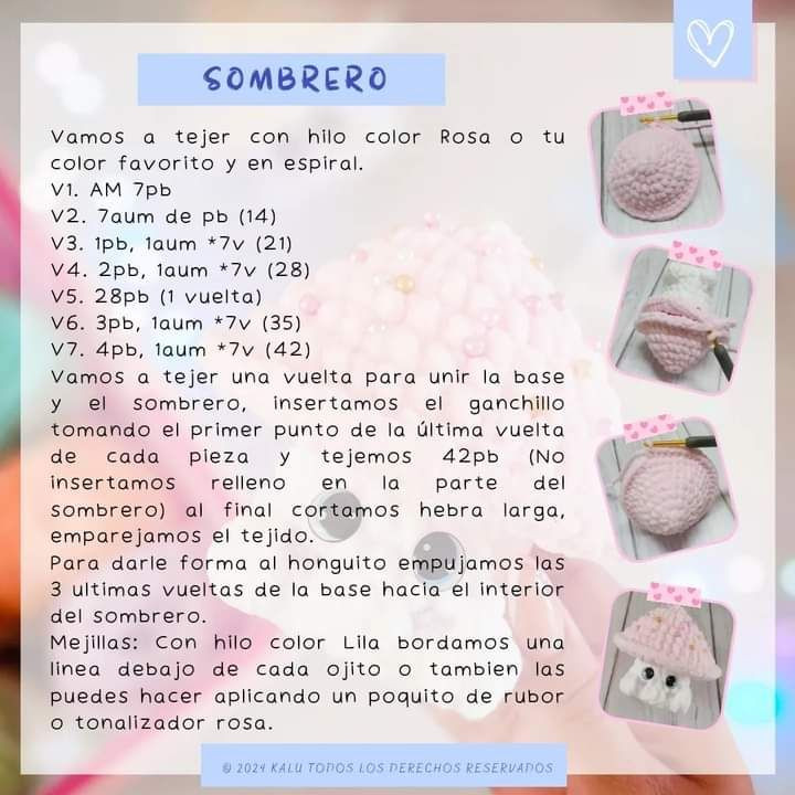 Patron Honguito Amigurumi: Guía paso a paso para tejer un hongo adorable con hilo Chenille rosa y blanco