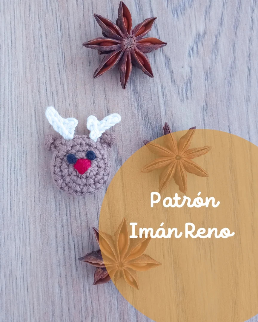 Patrón Imán Reno: Guía de materiales, abreviaturas y pasos para tejer un imán navideño