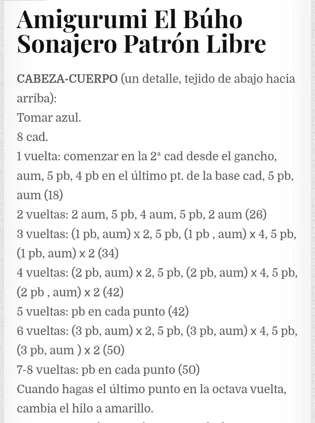 Patrón Libre Amigurumi Búho Sonajero Amarillo y Azul