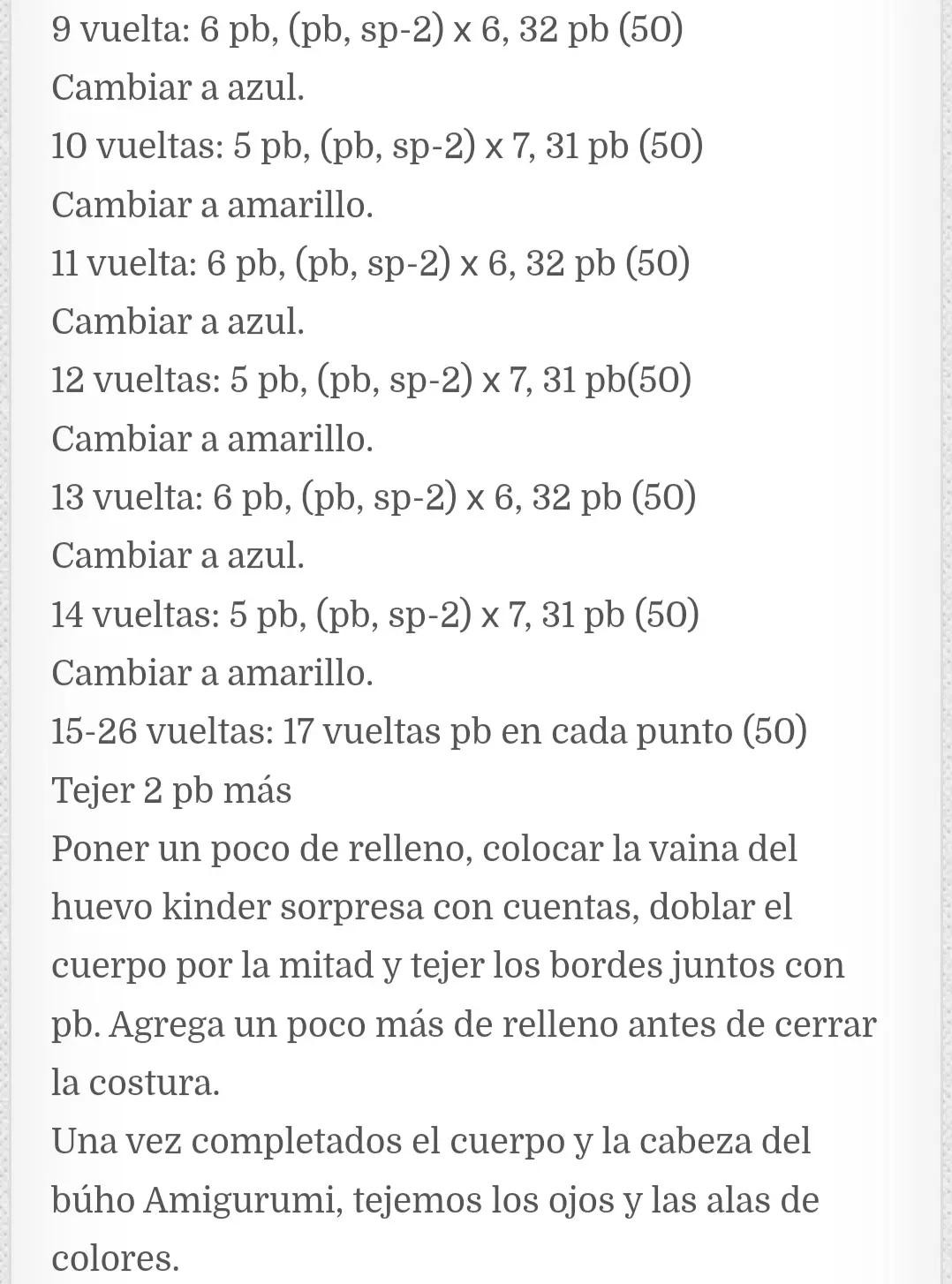 Patrón Libre Amigurumi Búho Sonajero Amarillo y Azul