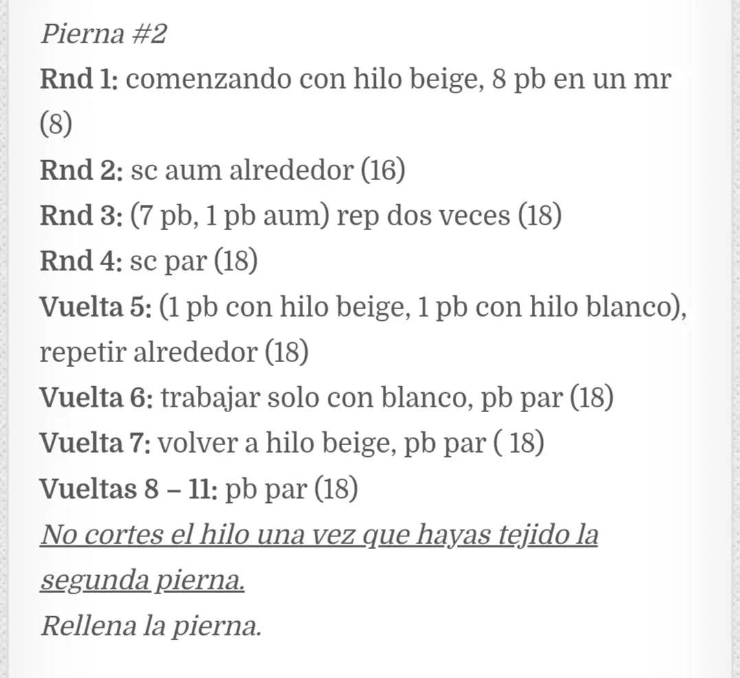 Patrón libre Amigurumi hombre de jengibre con hilo beige, blanco y rojo