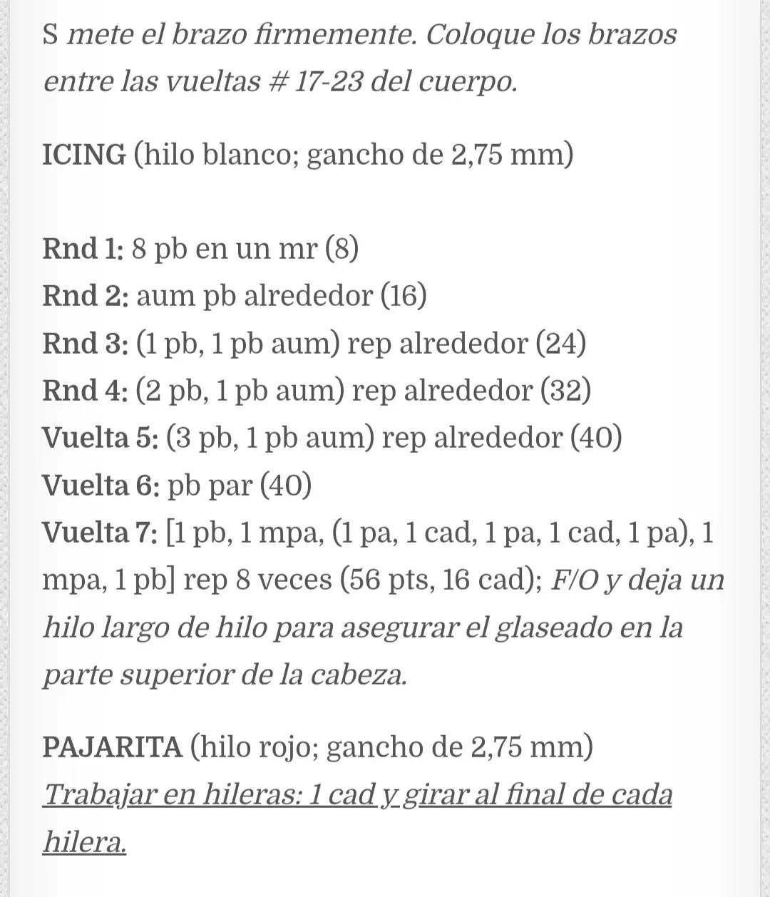 Patrón libre Amigurumi hombre de jengibre con hilo beige, blanco y rojo