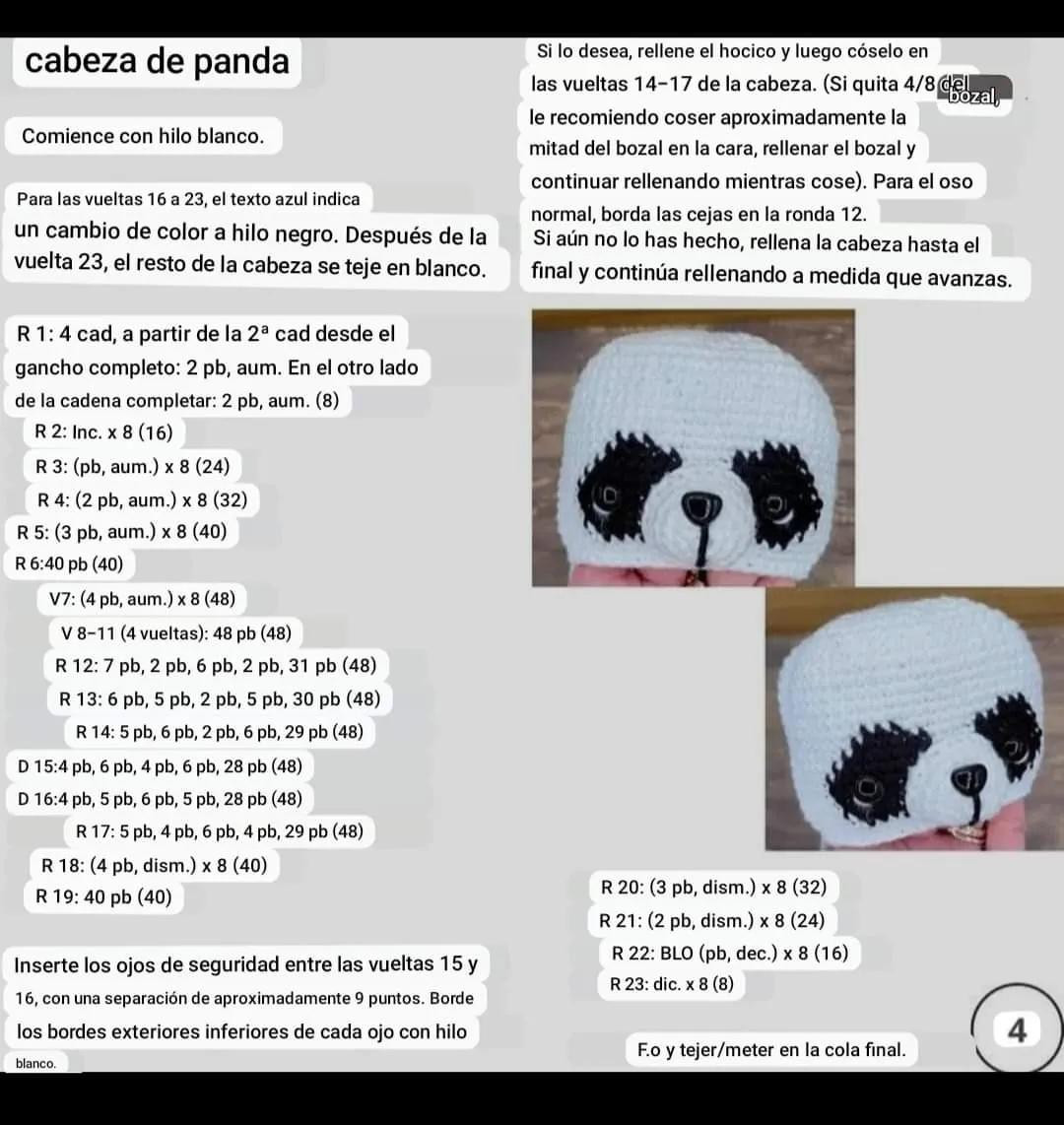 Patrón Libre de Mini Pandas Móc Len: Gấu Panda, Gấu Xám và Gấu Hồng