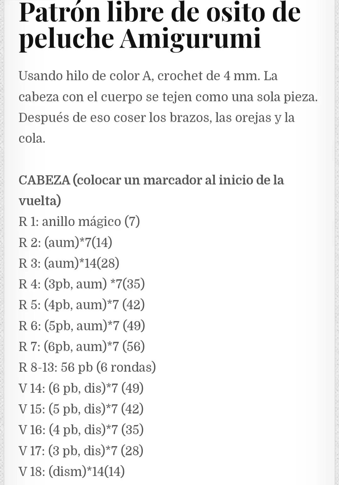 Patrón libre de osito de peluche Amigurumi con jersey