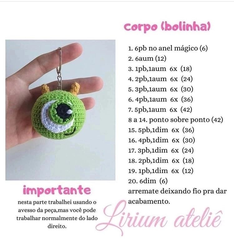 Patrón llavero Mike Wazowski amigurumi gratis