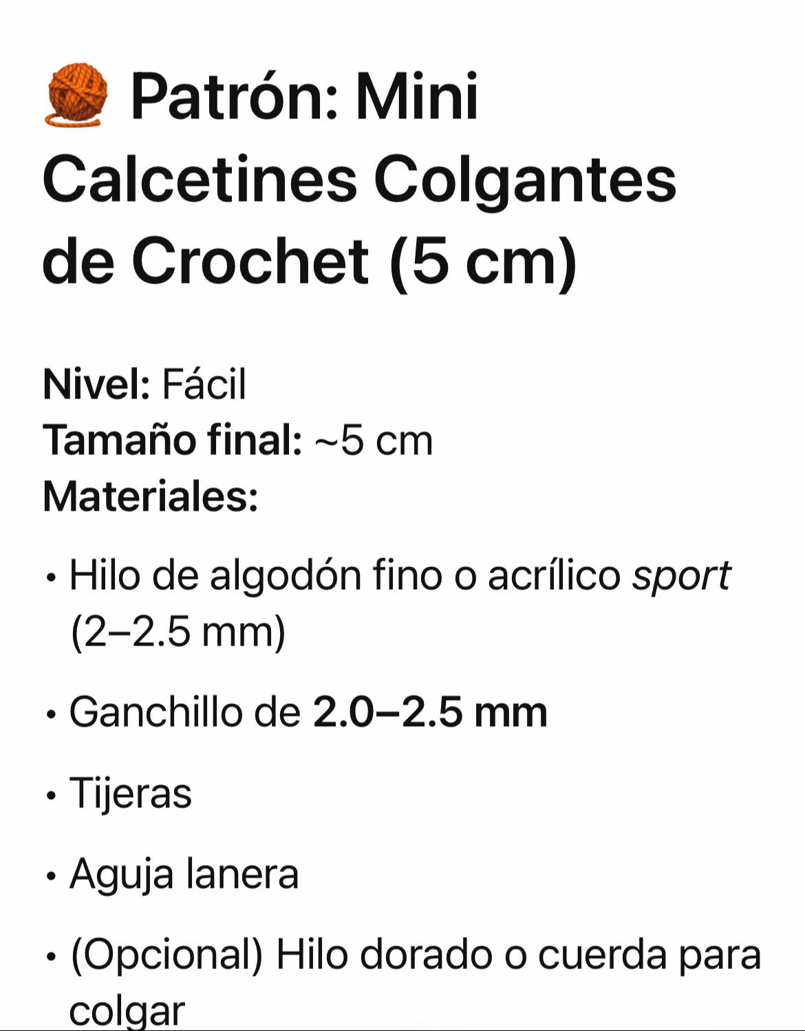 Patrón: Mini Calcetines Colgantes de Crochet (5 cm)