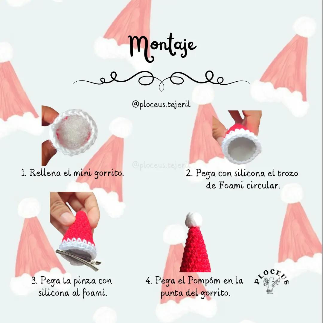 Patrón mini gorrito Navidad crochet rojo y blanco