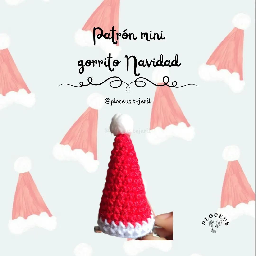 Patrón mini gorrito Navidad crochet rojo y blanco