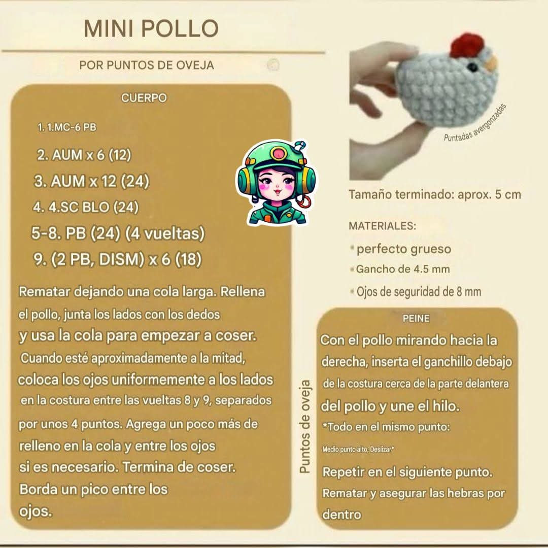 Patrón Mini Pollo Móc Len - Hướng dẫn chi tiết