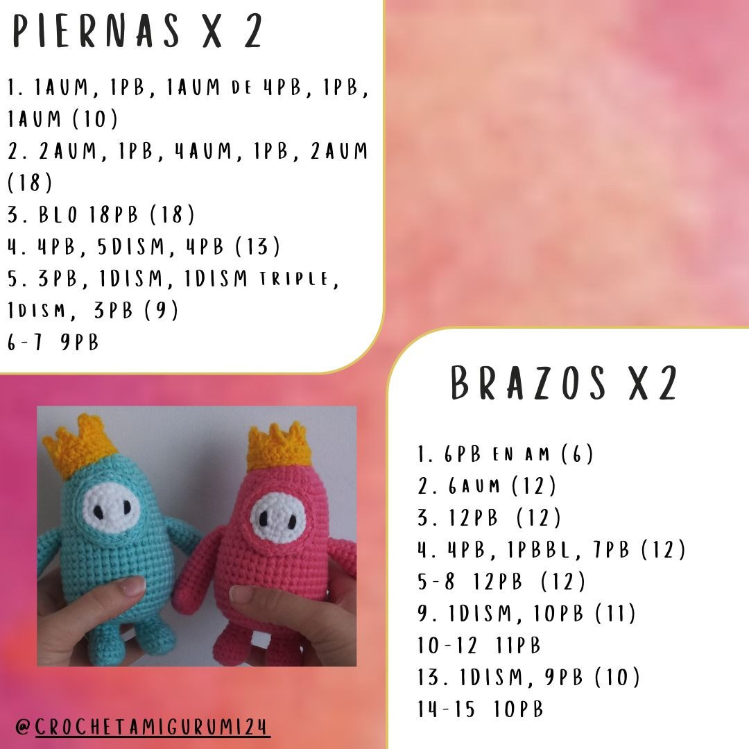 Patrón Móc Len Amigurumi Fall Guys: Hướng Dẫn Chi Tiết Từng Bước