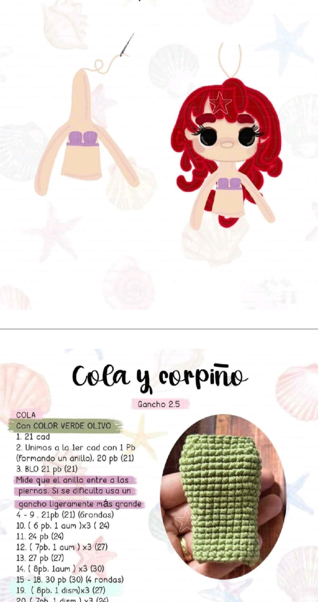 Patron Móc Len Búp bê Nàng tiên cá Ariel Amigurumi Chi Tiết