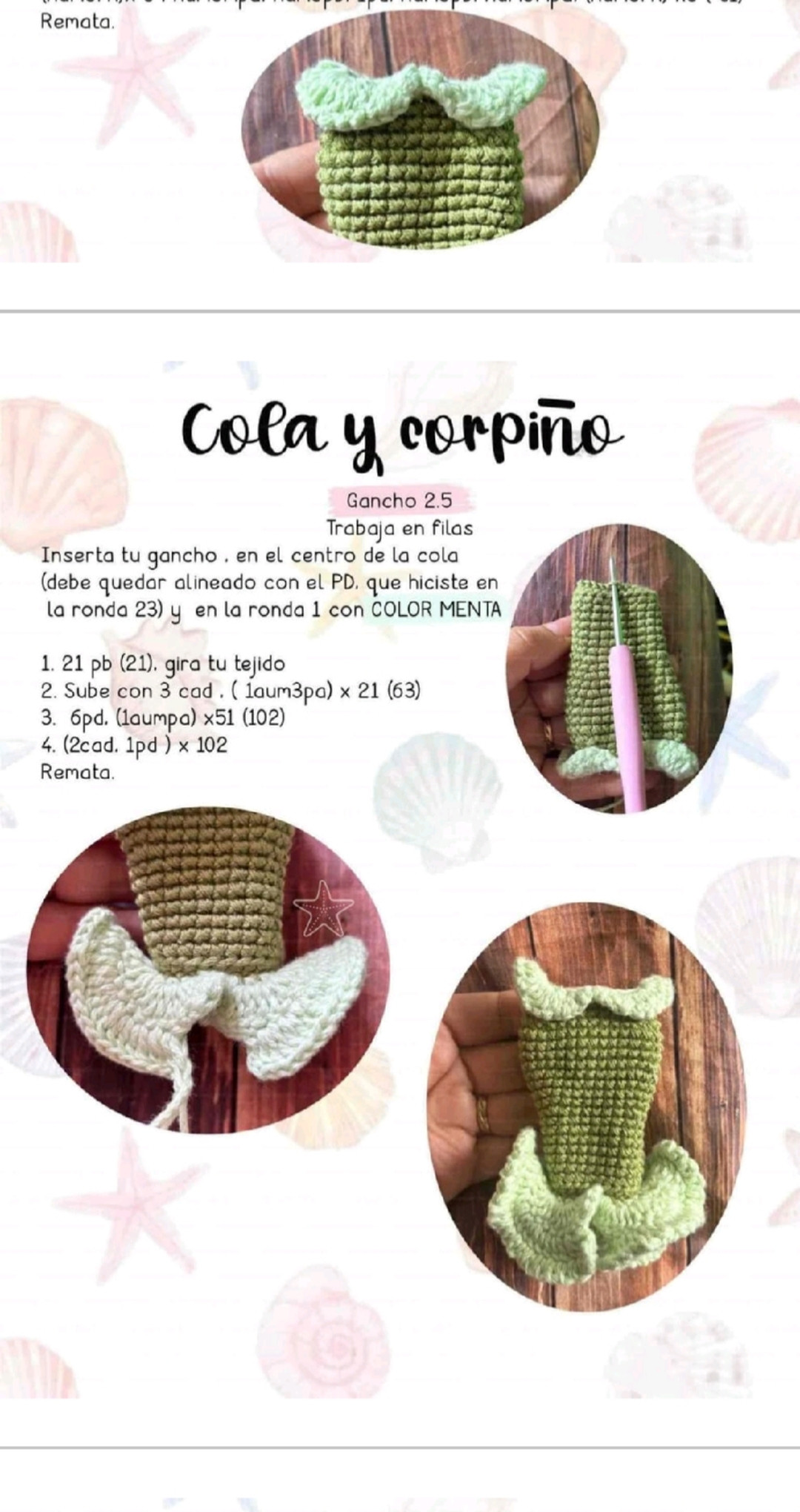 Patron Móc Len Búp bê Nàng tiên cá Ariel Amigurumi Chi Tiết