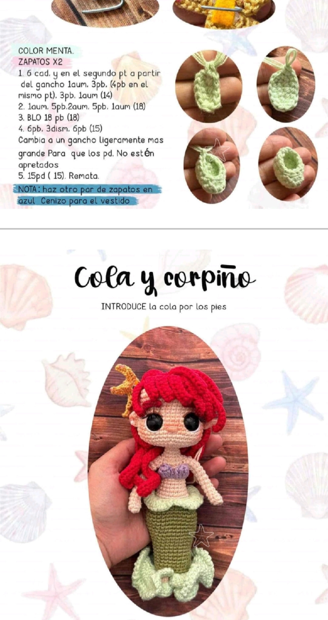 Patron Móc Len Búp bê Nàng tiên cá Ariel Amigurumi Chi Tiết