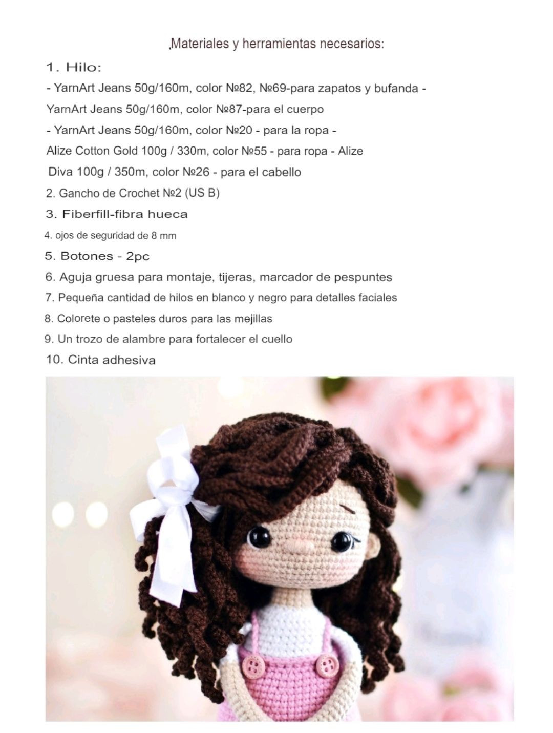 Patrón Muñeca Amigurumi con Pelo Rizado y Overol Rosa