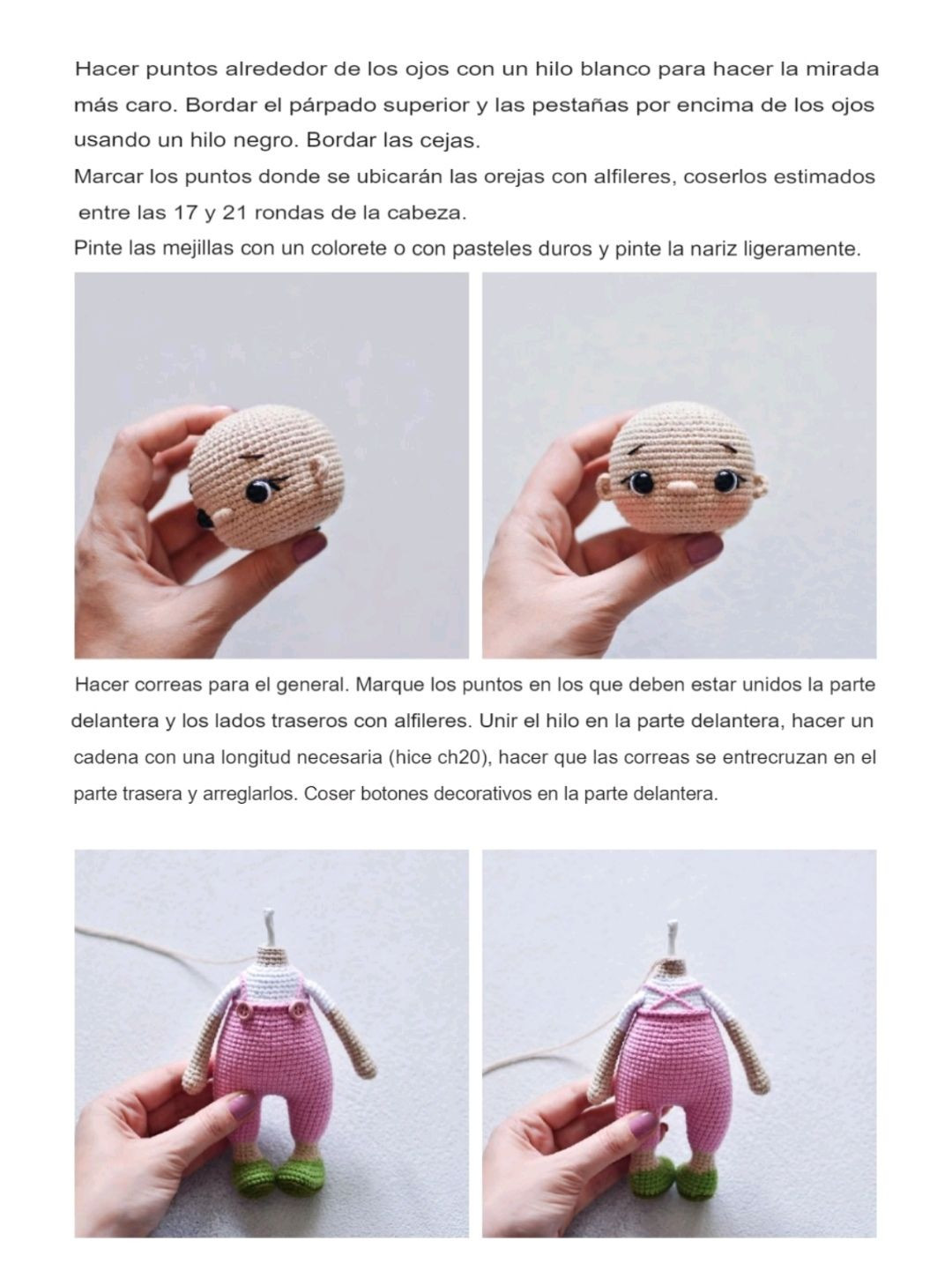 Patrón Muñeca Amigurumi con Pelo Rizado y Overol Rosa