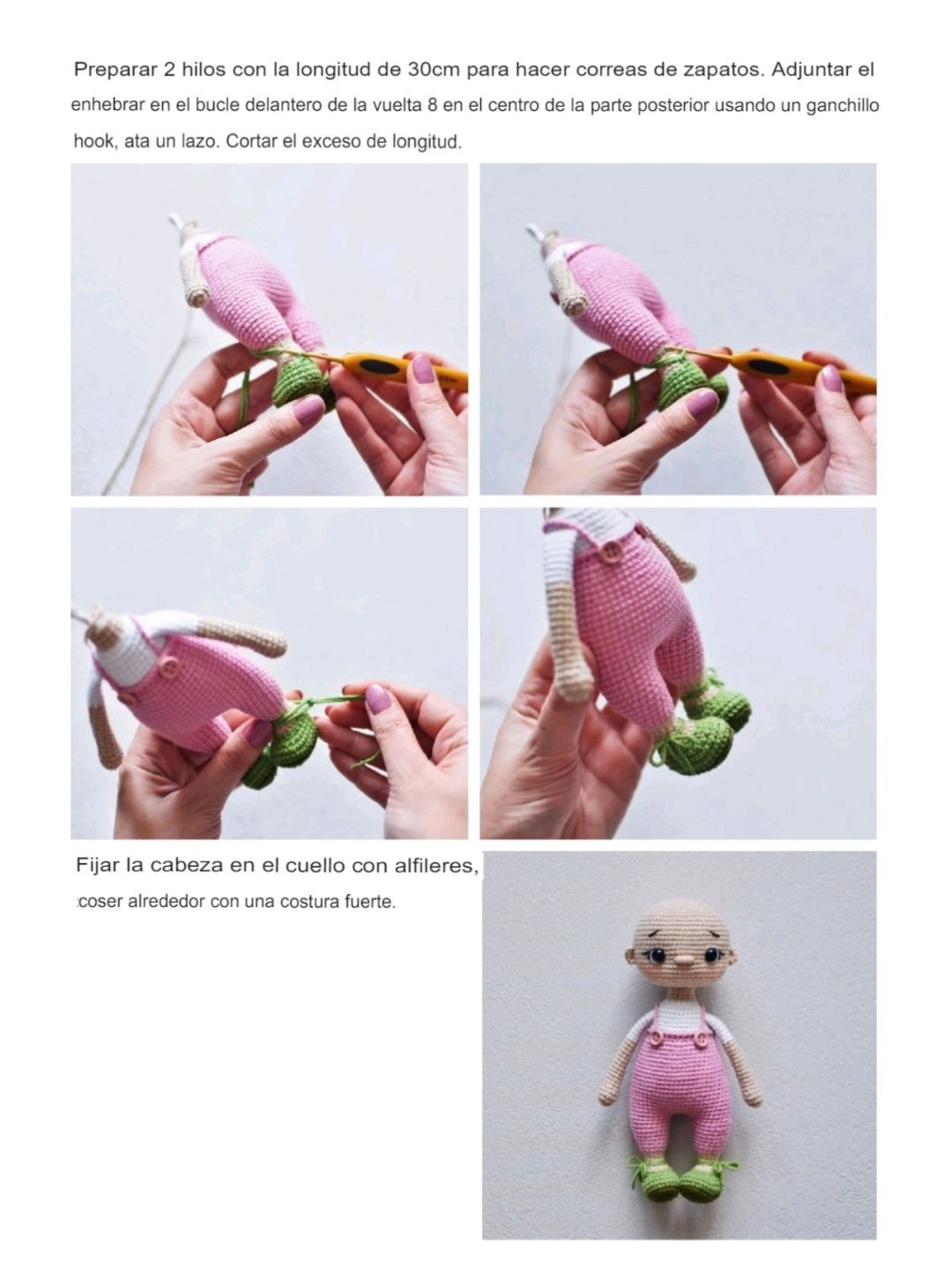 Patrón Muñeca Amigurumi con Pelo Rizado y Overol Rosa