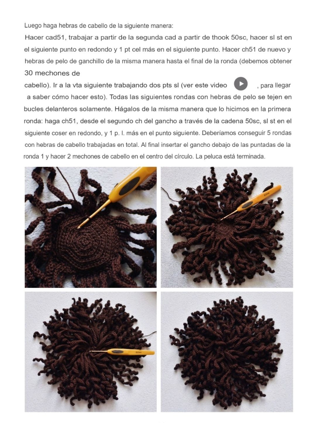 Patrón Muñeca Amigurumi con Pelo Rizado y Overol Rosa