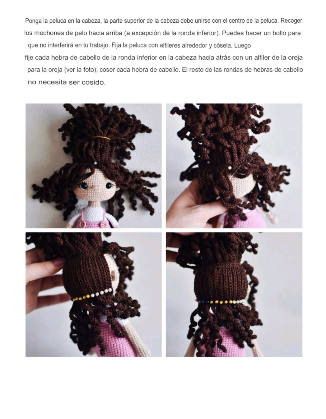 Patrón Muñeca Amigurumi con Pelo Rizado y Overol Rosa