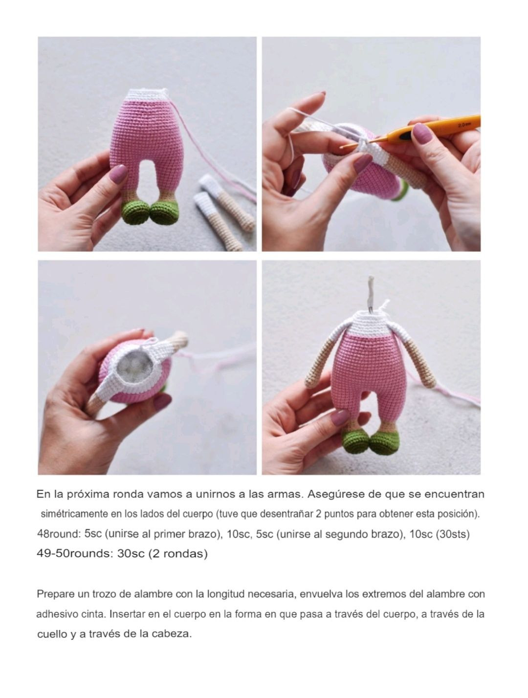 Patrón Muñeca Amigurumi con Pelo Rizado y Overol Rosa