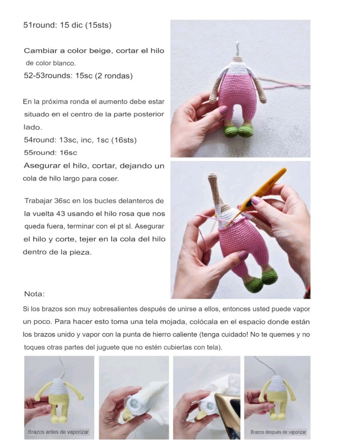 Patrón Muñeca Amigurumi con Pelo Rizado y Overol Rosa