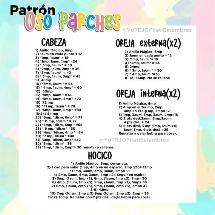 Patron Oso Parches Amigurumi Completo