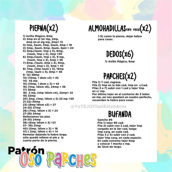 Patron Oso Parches Amigurumi Completo