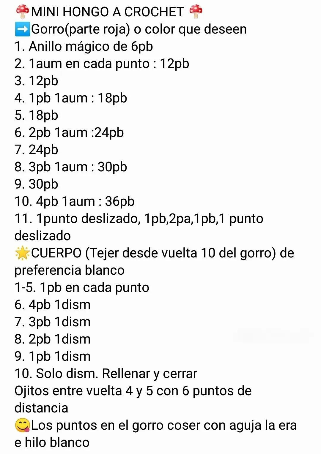 Patrón para tejer honguito mini amigurumi