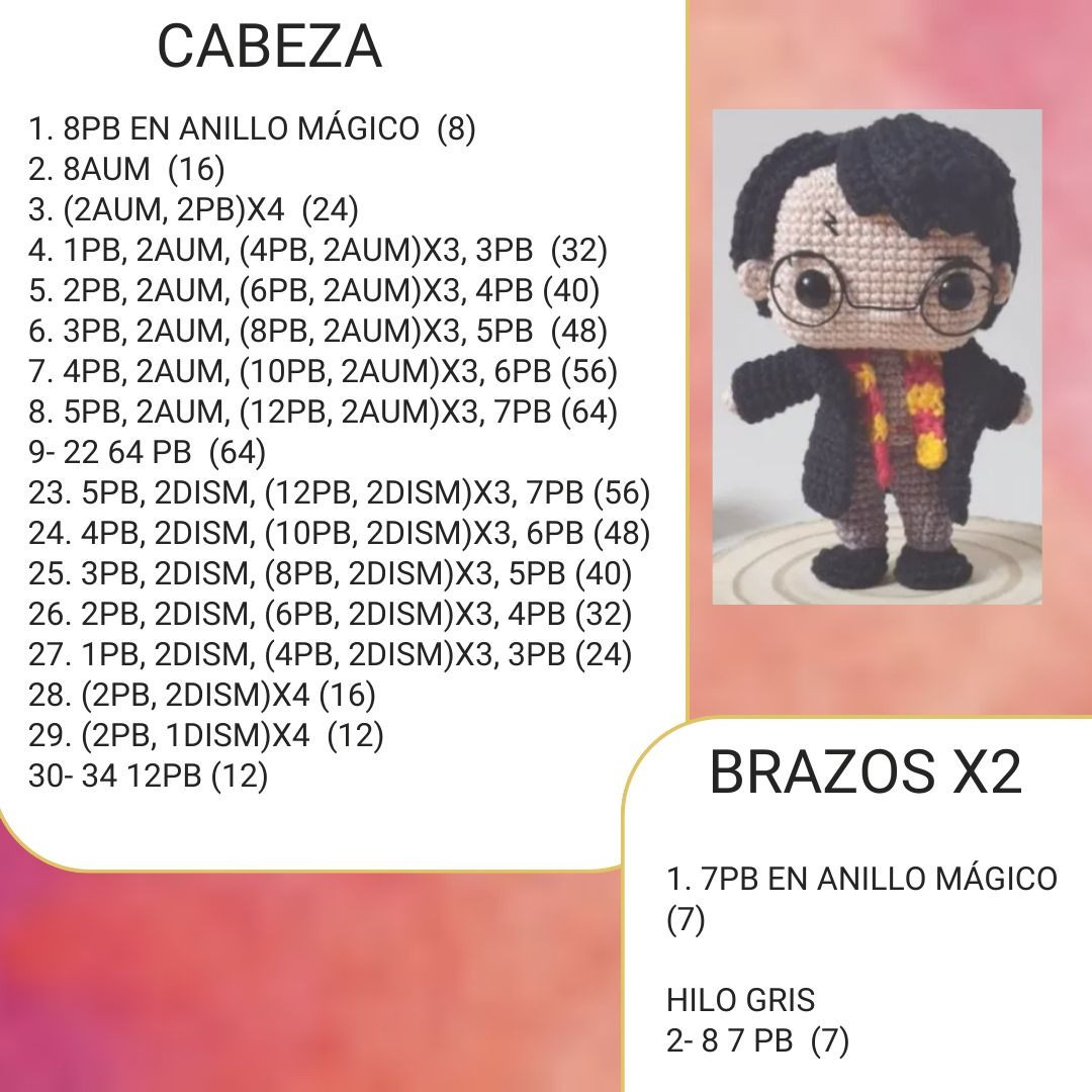 Patrón paso a paso: Búp bê Harry Potter móc len