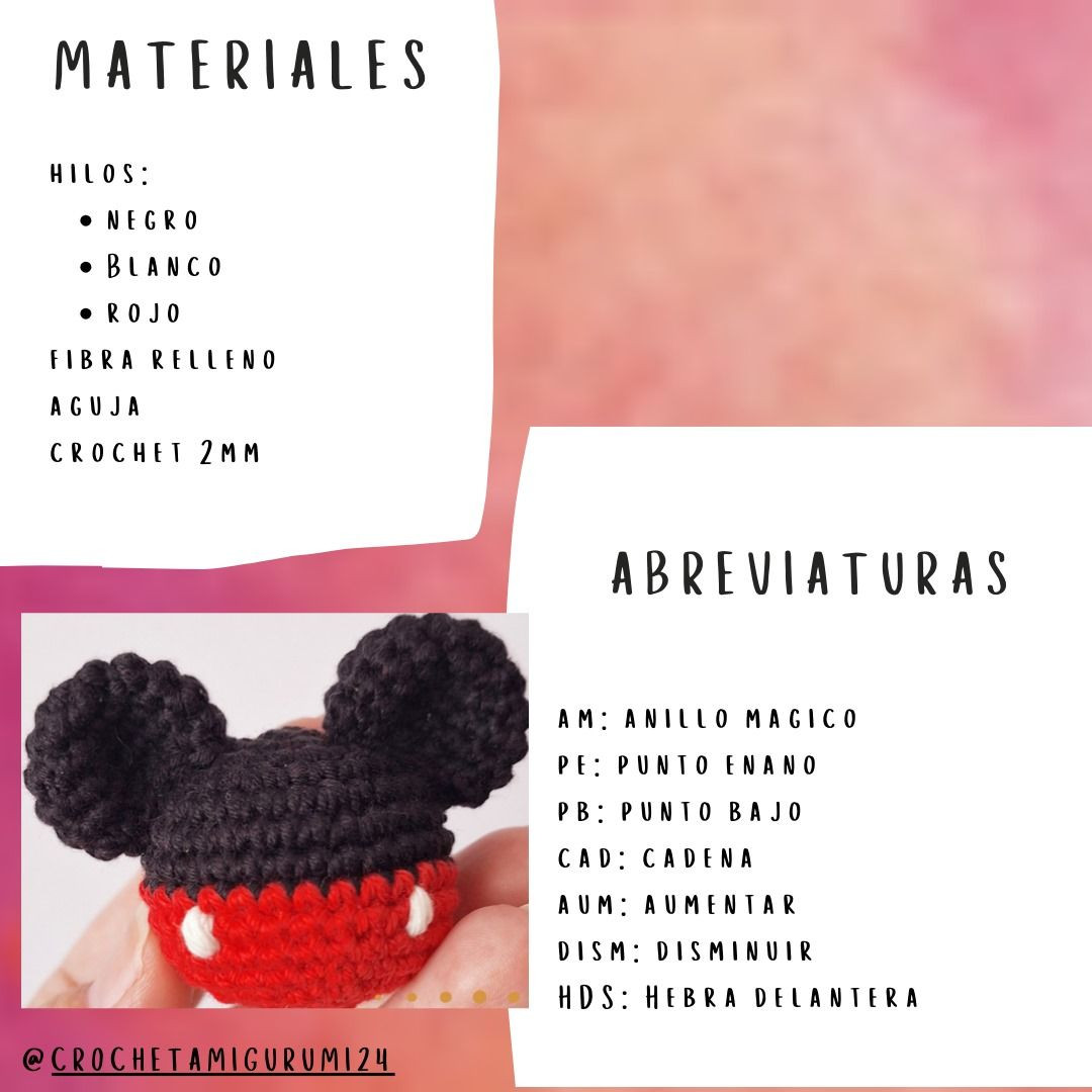 Patrón paso a paso llavero Mickey Mouse amigurumi