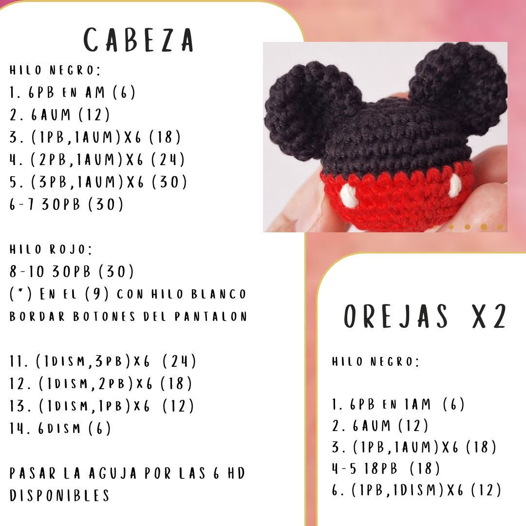 Patrón paso a paso llavero Mickey Mouse amigurumi