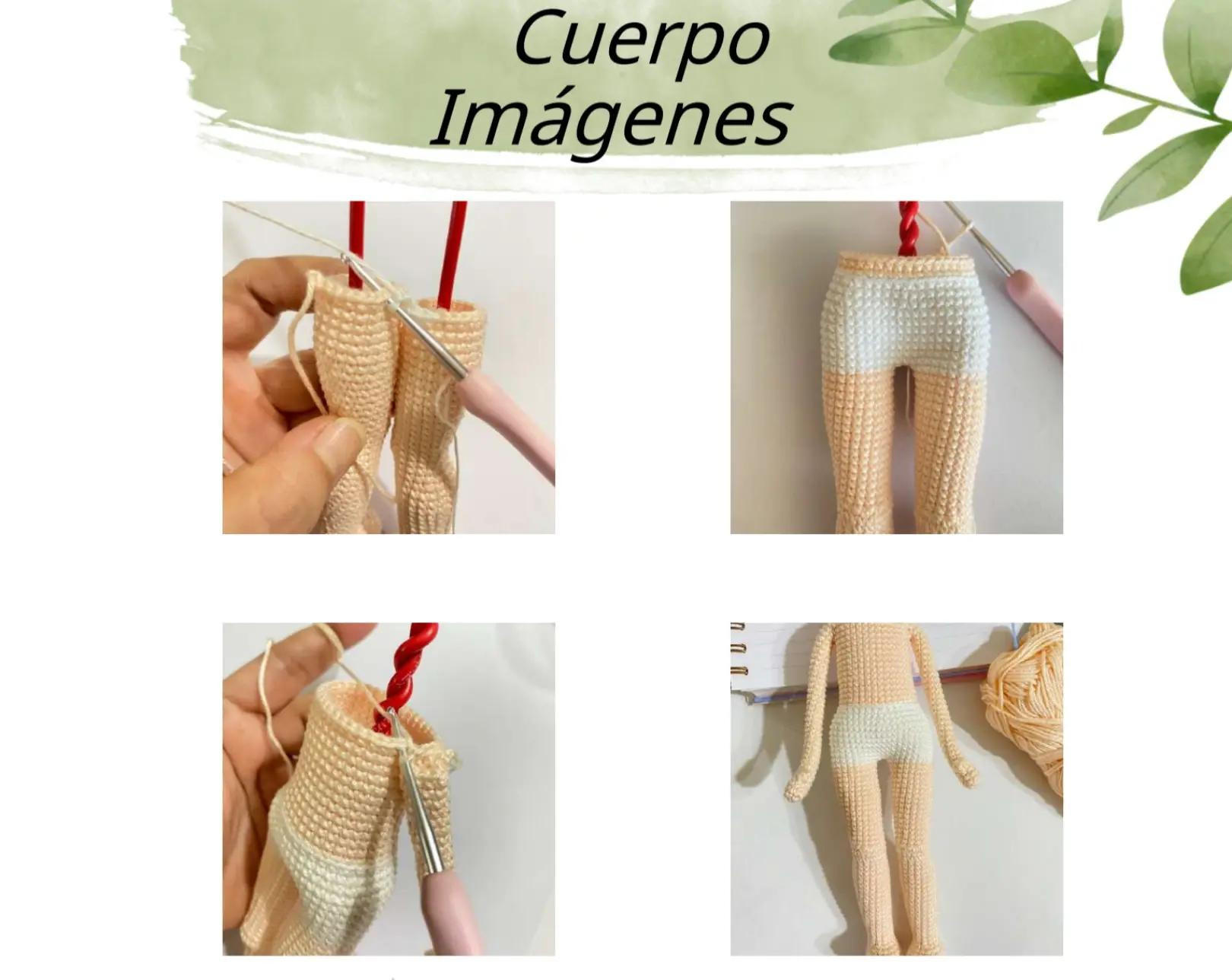 Patrón paso a paso para muñeca amigurumi Jayla con vestido rosa y flores