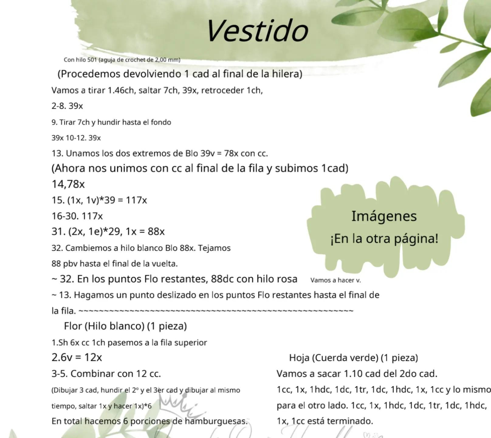 Patrón paso a paso para muñeca amigurumi Jayla con vestido rosa y flores